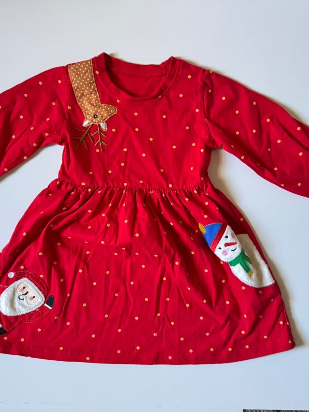 3T Red Polka Dot Snowman Santa Long Sleeve Dress